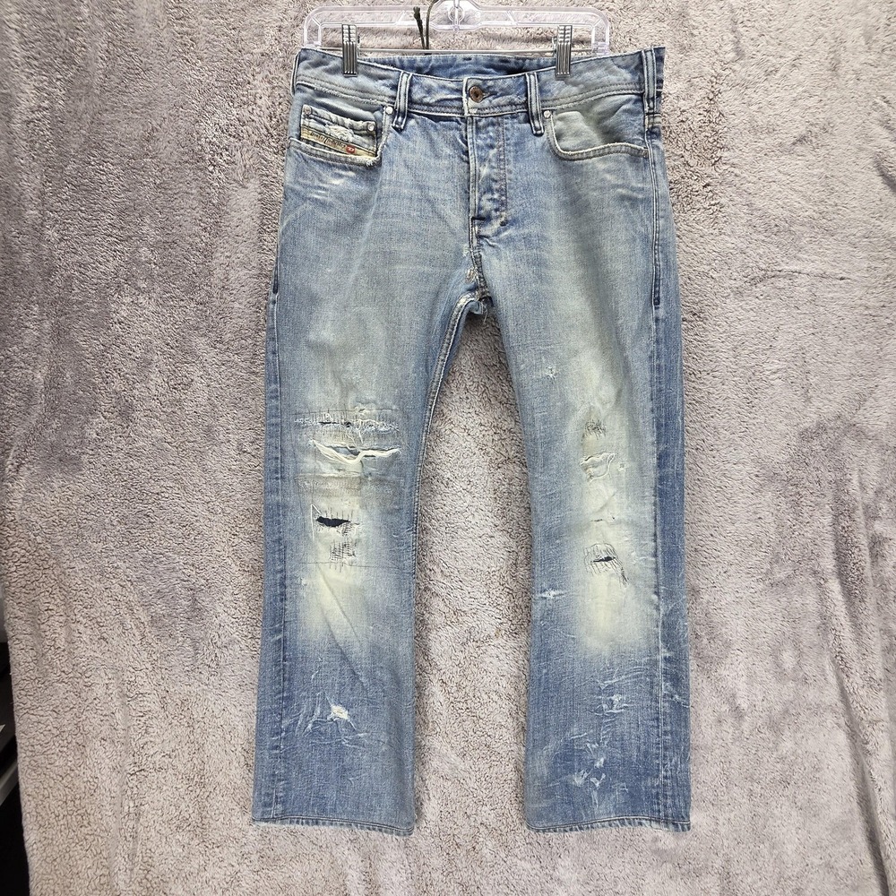 Diesel Jeans Mens 30x32 Blue Zatiny Regular Bootcut Made Italy Altered Hem 0071J